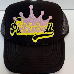Pickleball Crown Trucker Hat - Black and Pink